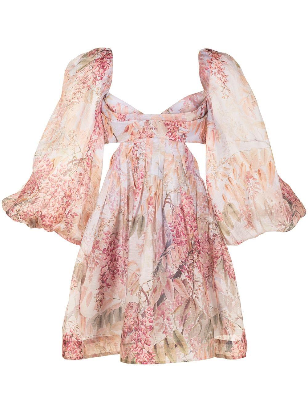 Zimmermann Puff-sleeved Flared Dress in Pink Lyst