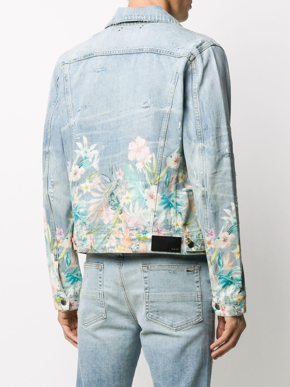 Amiri Floral-detail Denim Jacket in Blue for Men | Lyst