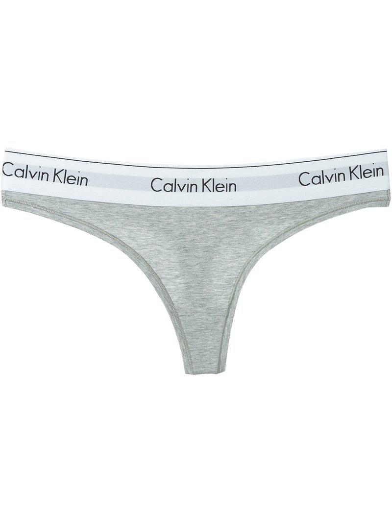 Calvin Klein Logo Waistband Thong in Gray Lyst