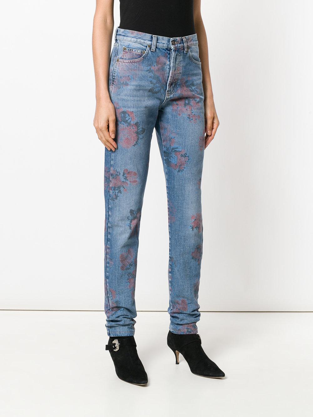 Saint Laurent Floral Print Jeans in Blue | Lyst