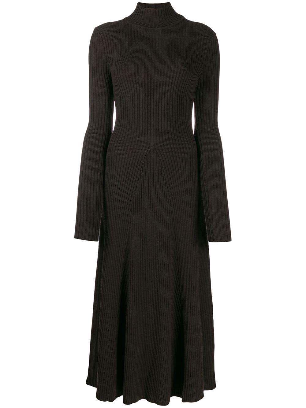 Erika Cavallini Semi Couture Wool Ribbed Knit Midi Dress in Brown - Lyst