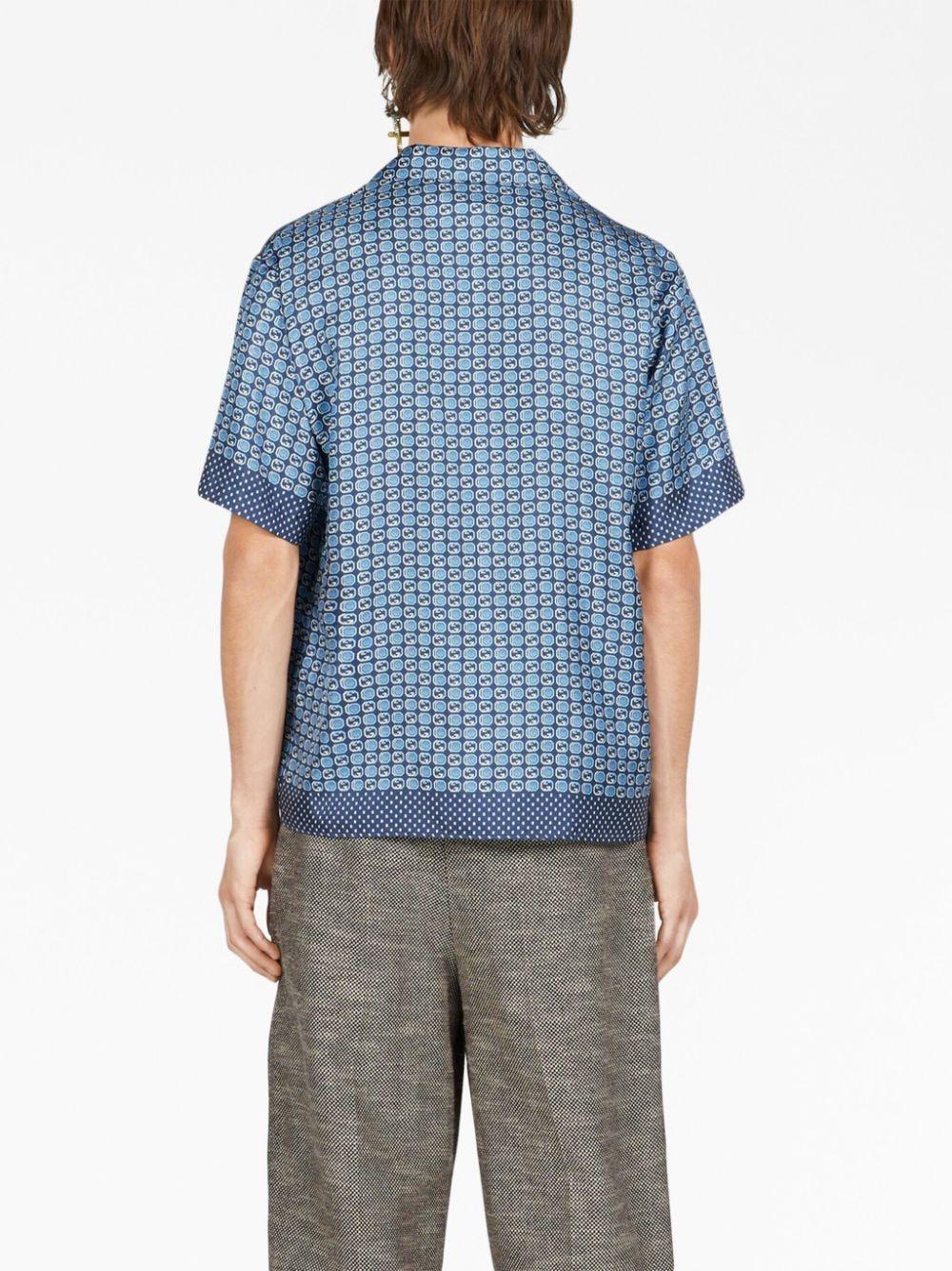 Gucci Navy Blue Printed Silk Twill Short Sleeve Shirt S Gucci