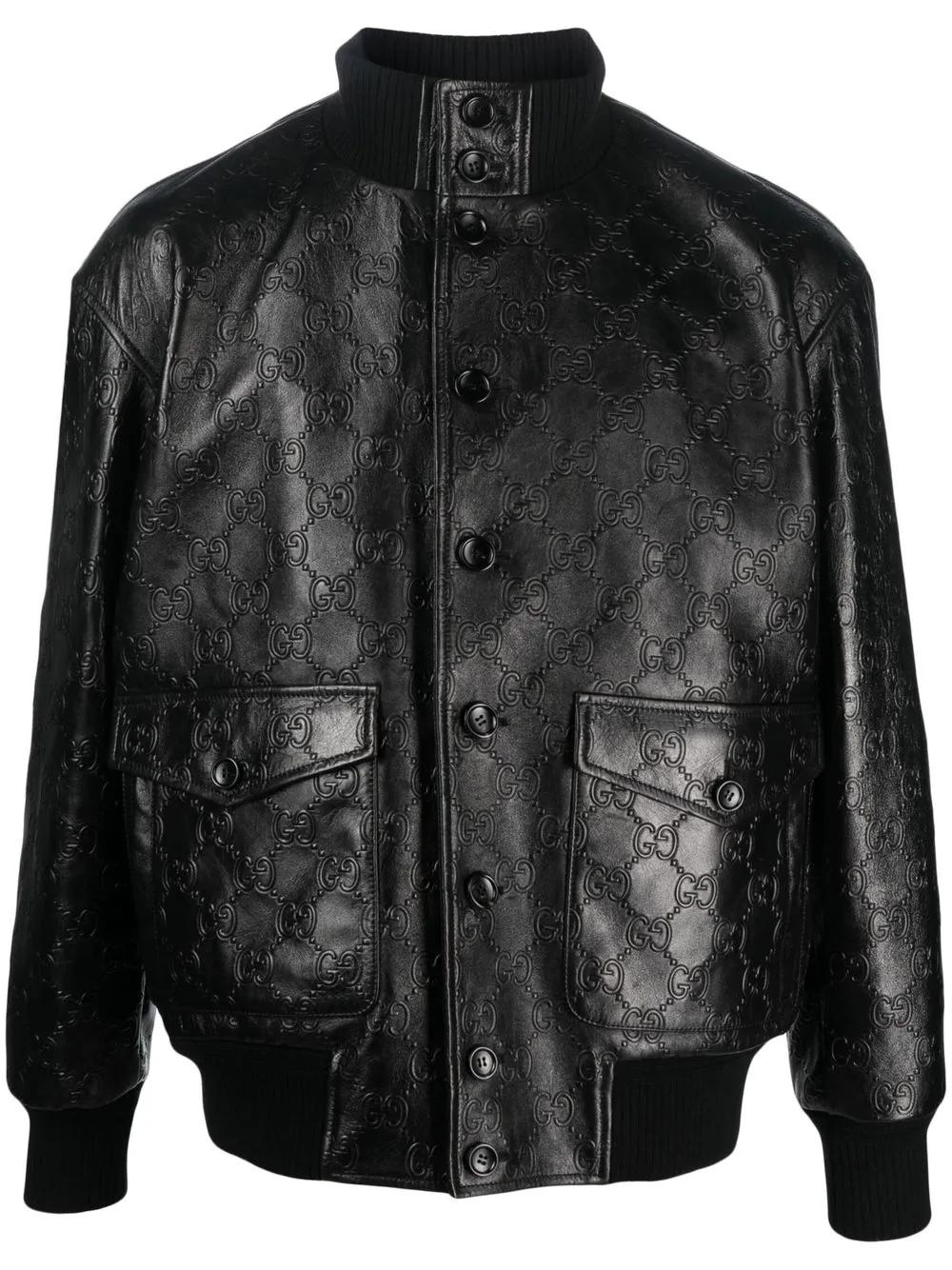 Gucci All-Over Gg-Pattern Leather Jacket in Black for Men | Lyst UK