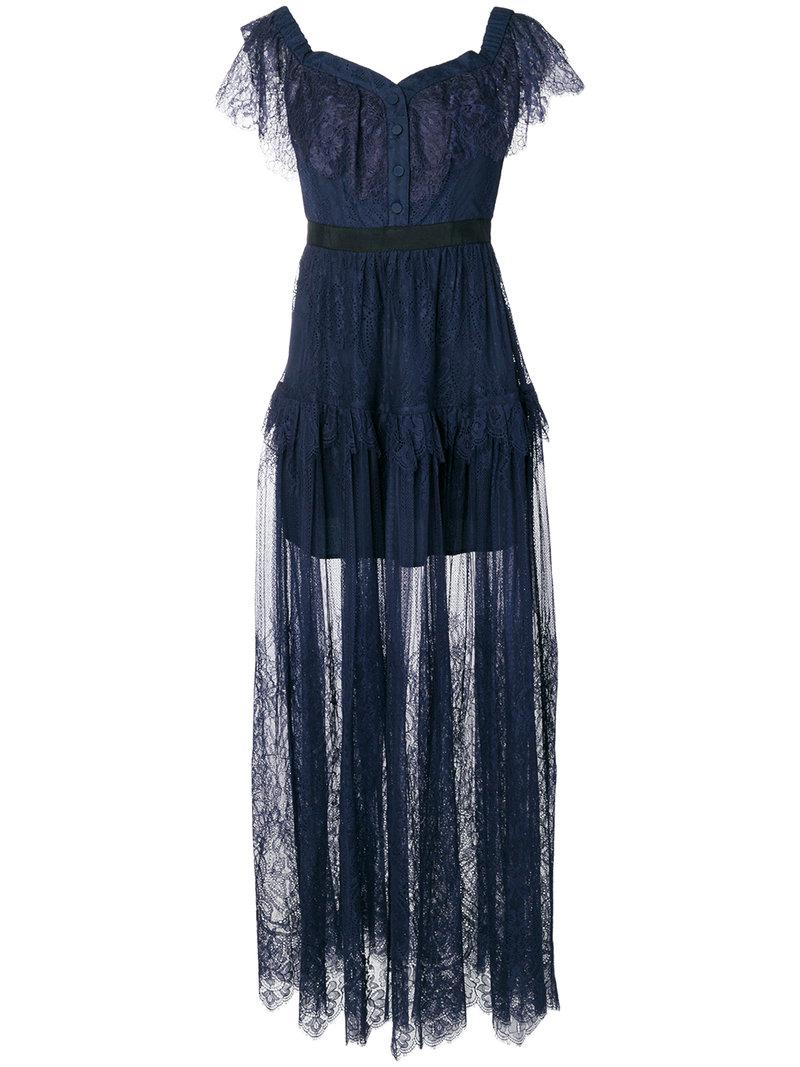 knee length dresses for ladies Self Portrait Black Off Shoulder Lace Pleated Mini Dress - BOPF