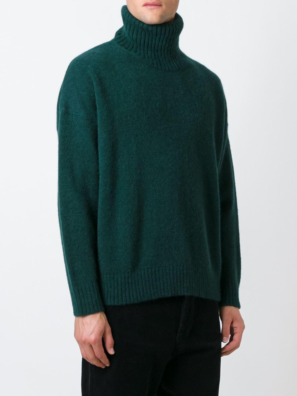 AMI Wool Oversized Turtleneck Sweater in Green for Men - Lyst