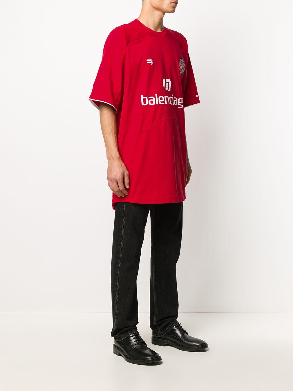 Balenciaga Cotton Logo-print Football T-shirt in Red for Men - Lyst