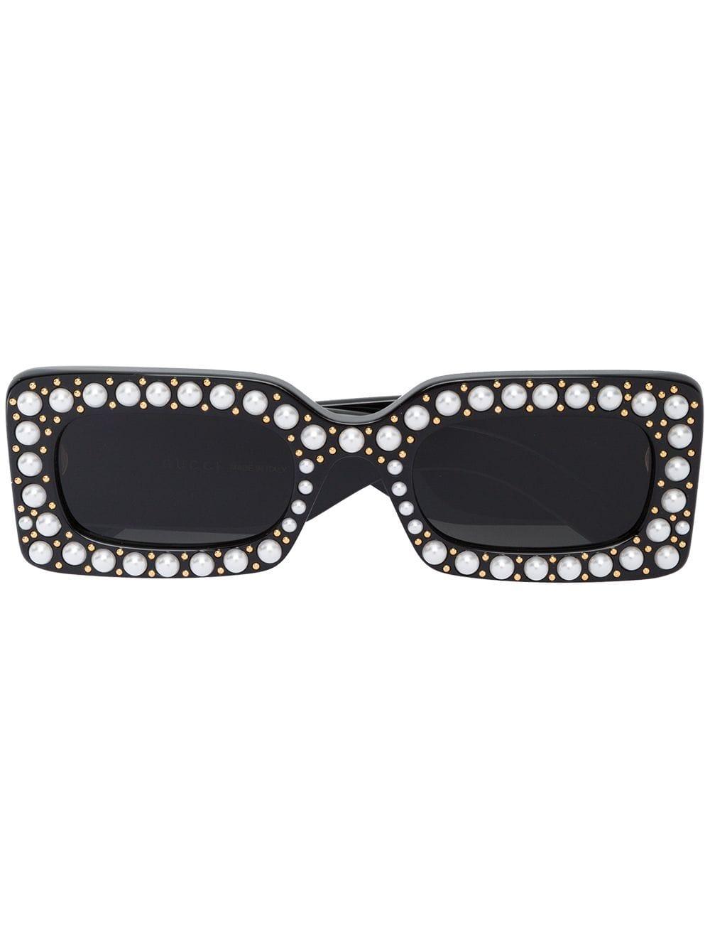 Gucci Hollywood Forever Faux Pearl Embellished Sunglasses in Black | Lyst