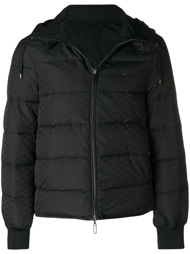 Emporio Armani Hooded Padded Jacket in Black for Men - Lyst