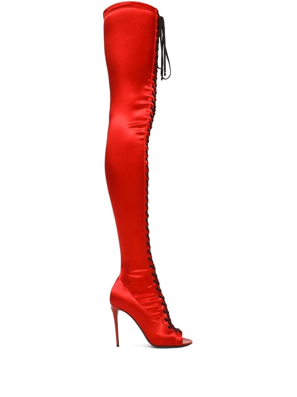 Dolce & Gabbana Lace-up Thigh-high Boots in Red | Lyst