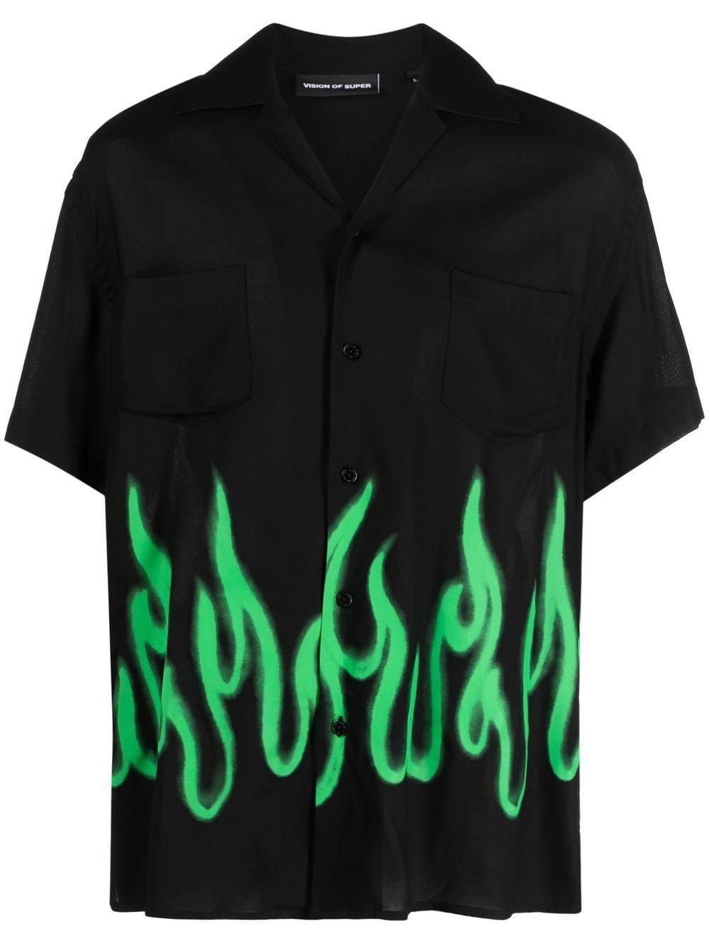 TALISHKO - Flame Print Short Sleeve Shirt Blue Black / L