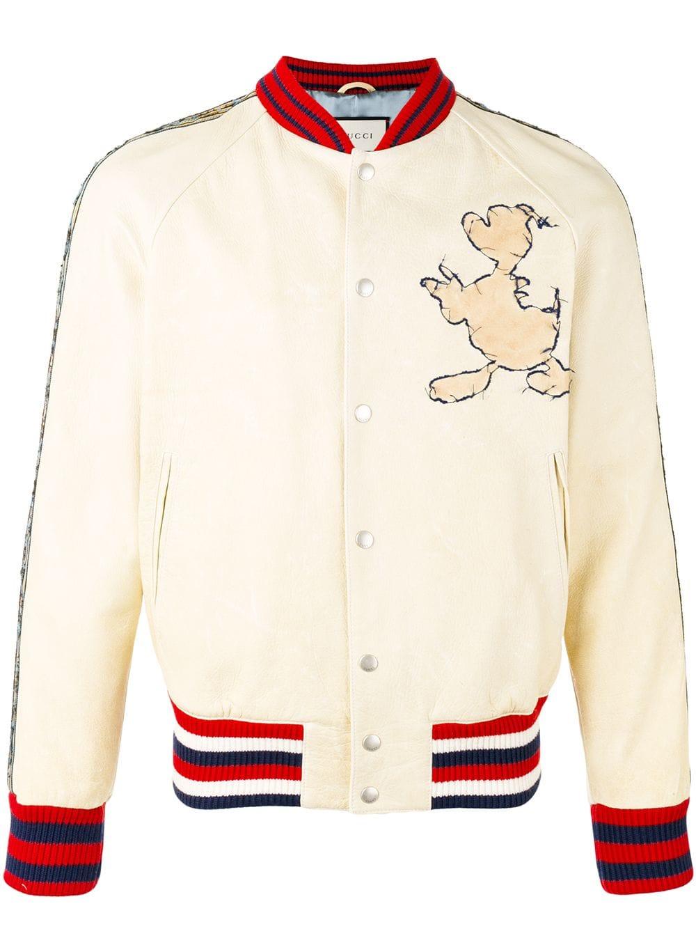 Chaqueta bomber con aplique del Pato Donald Gucci de Cuero de hombre | Lyst