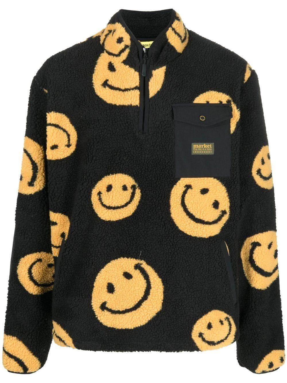 Market Smiley Face-print Fleece Jacket in Black for Men | Lyst