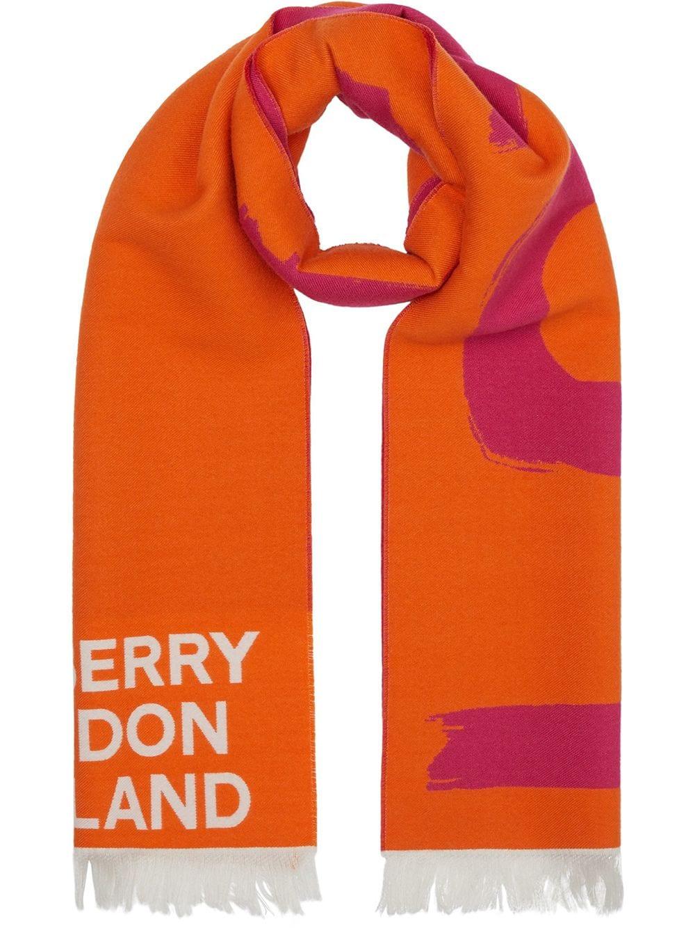 Burberry Wool Love Jacquard Scarf in Orange - Lyst