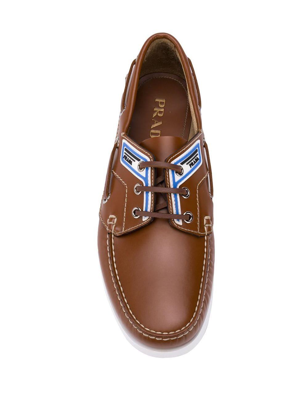 Prada Leather Logo-panel Boat Shoes in Brown/Beige (Brown) for Men - Lyst