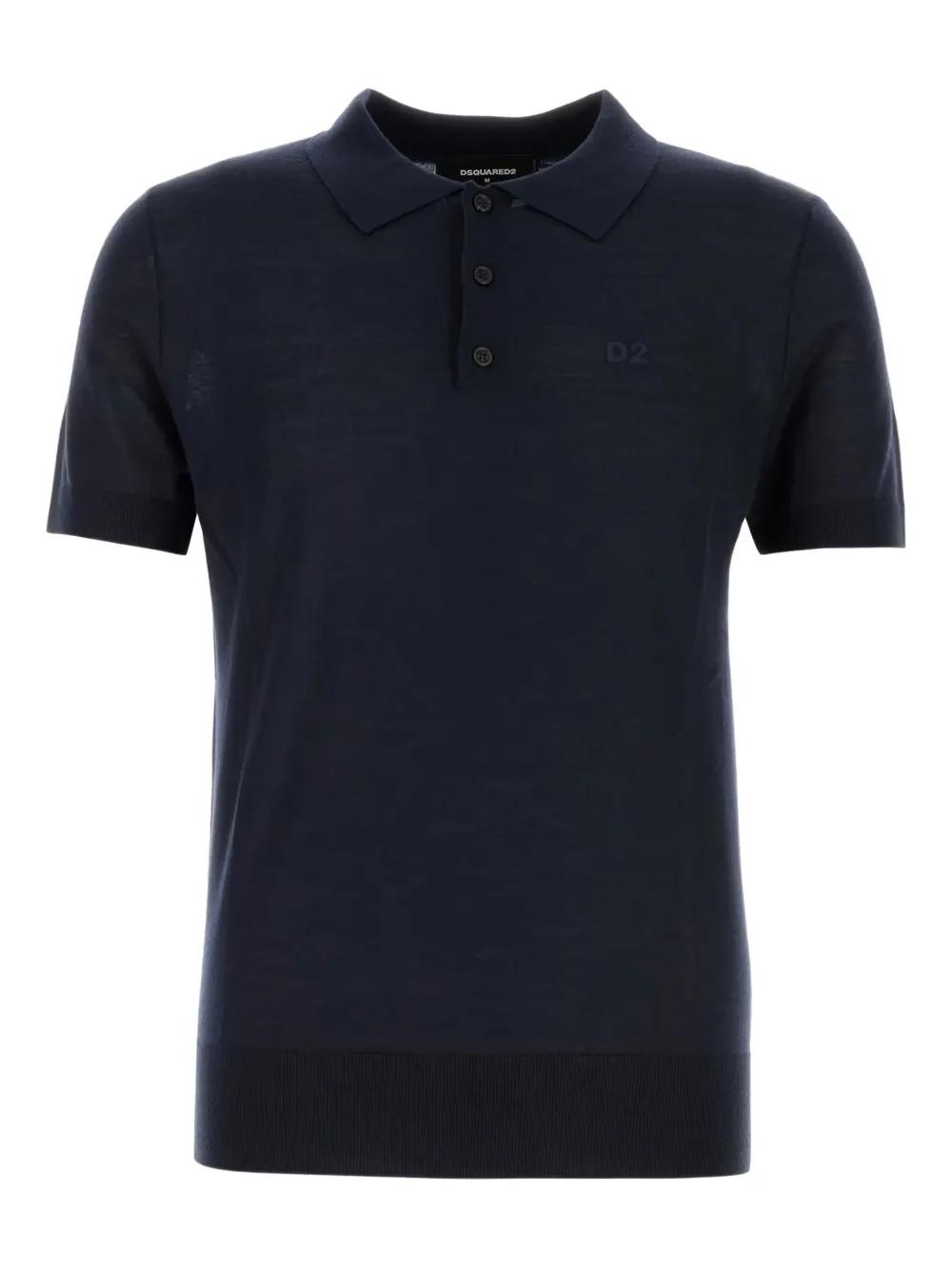 Tシャツ・カットソー D SQUARED2 Dark blue wool polo shirt (S74HA1433S18310 477) DSQUARED2 T-shirt Blue Collared Writings Polo Short Sleeves