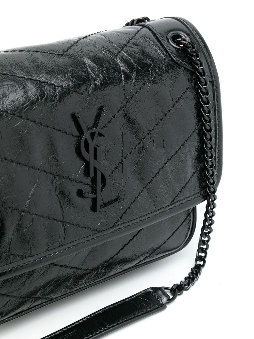 YVES SAINT LAURENT Niki Baby Crinkle Leather Crossbody Bag Black
