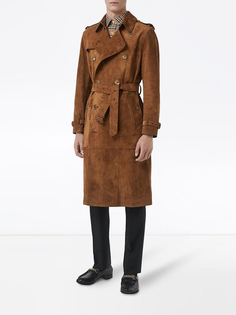 Burberry Suede Trench Coat in Brown for Men | Lyst