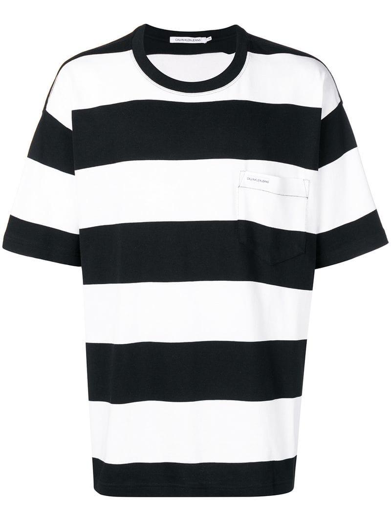 Calvin Klein Denim Oversized Striped T-shirt in Black for Men - Lyst