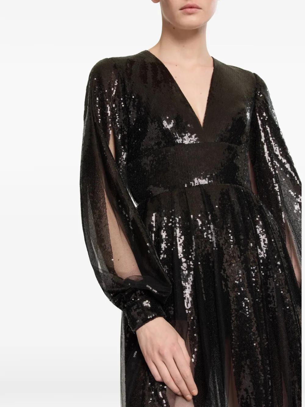 elie saab black sequin dress Elie Saab Sequined long-sleeve Midi Dress | Black