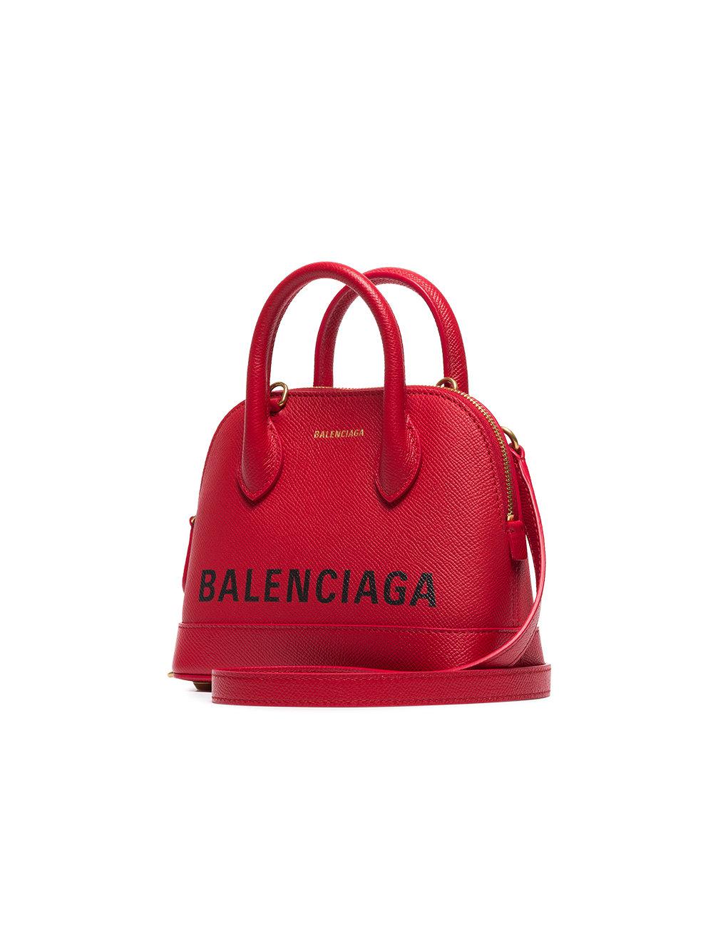 BALENCIAGA Ville Dome Leather Top Handle Crossbody Bag Red