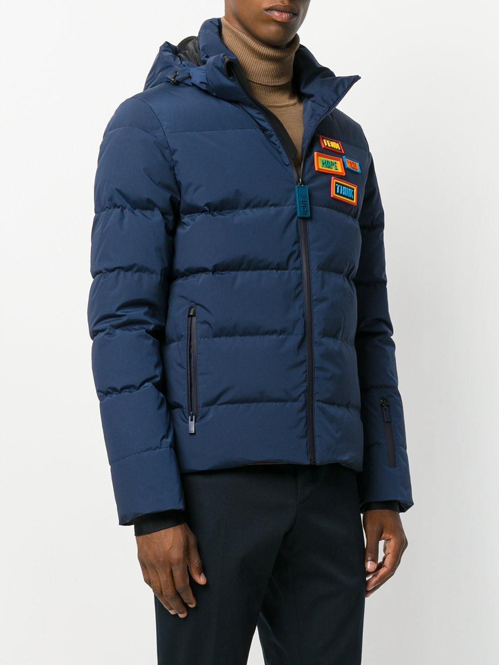 Fendi Synthetic Patch Detail Padded Jacket in Blue for Men - Lyst