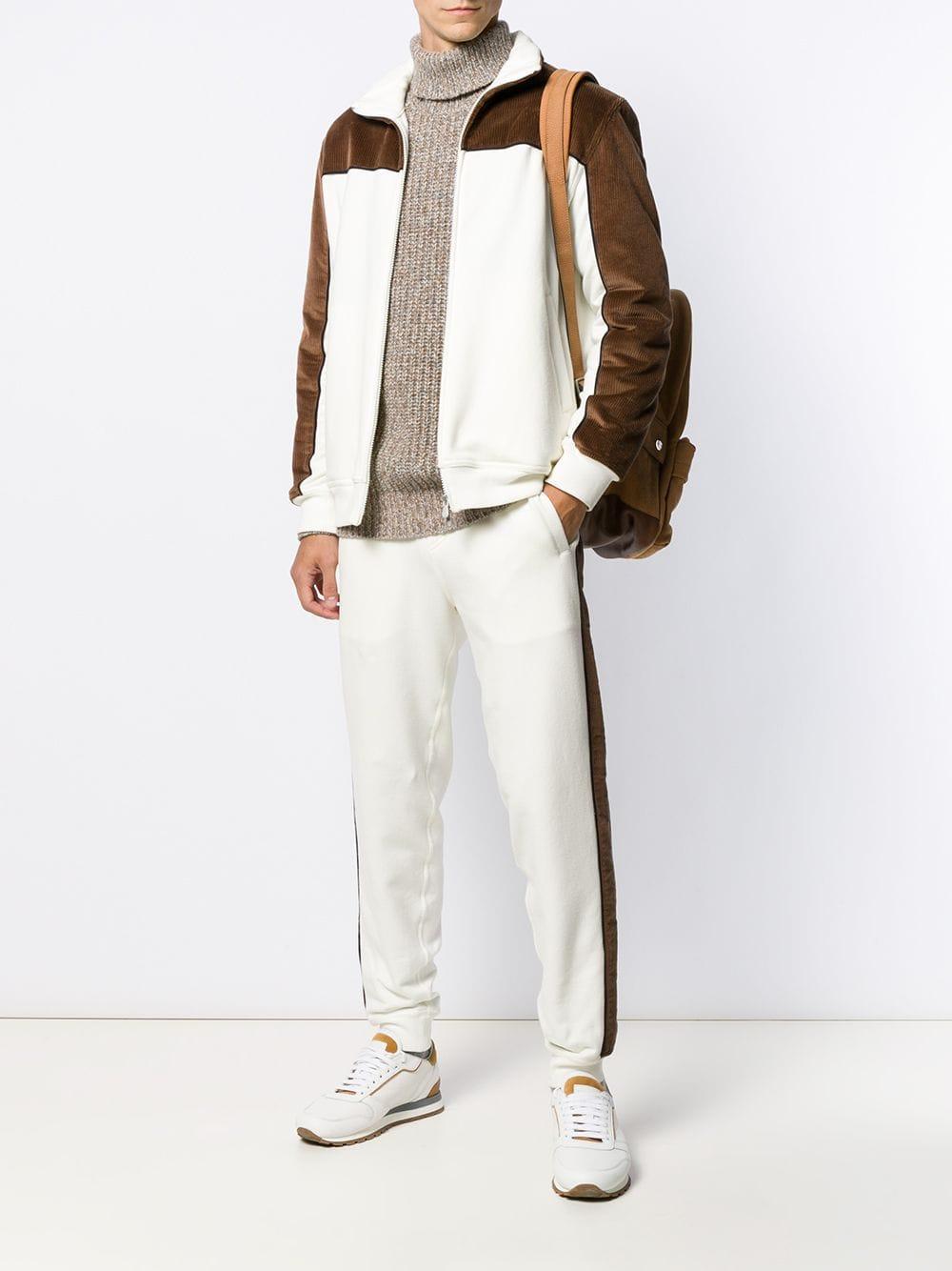 Brunello Cucinelli Corduroy Panel Track Jacket in White for Men