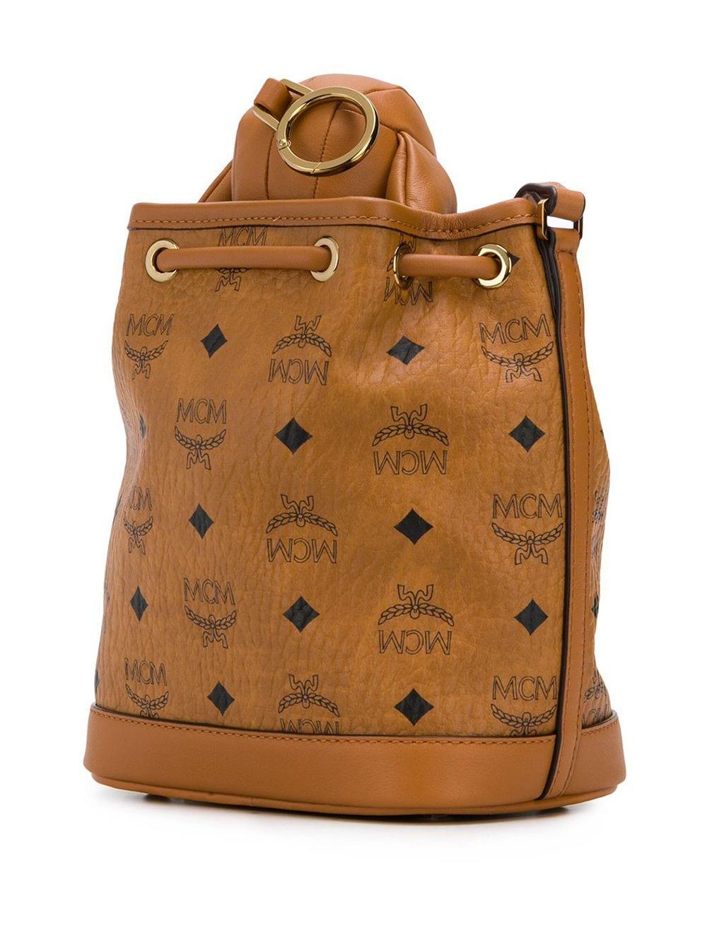 MCM Zoo Small Dog Drawstring Bag In Cognac Coated Canvas in Brown 