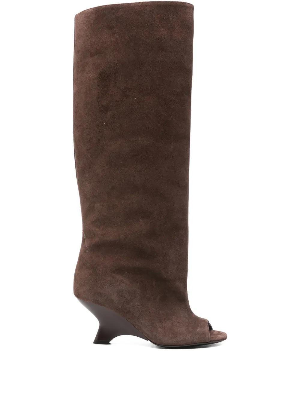 Gia Borghini 70Mm Ninette Peep-Toe Suede Boots in Brown | Lyst