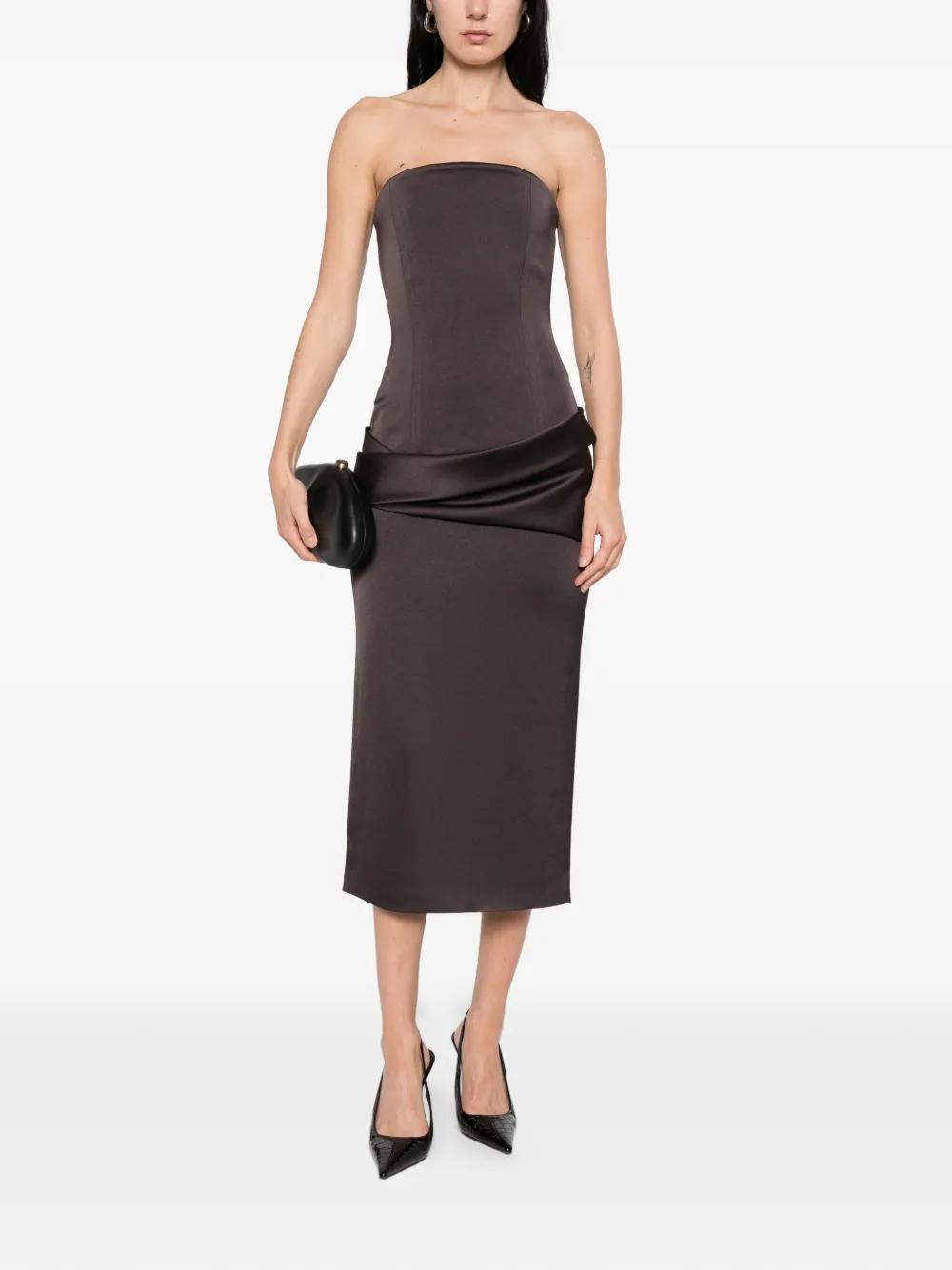 Alex Perry Strapless Draped Dress in Brown | Lyst
