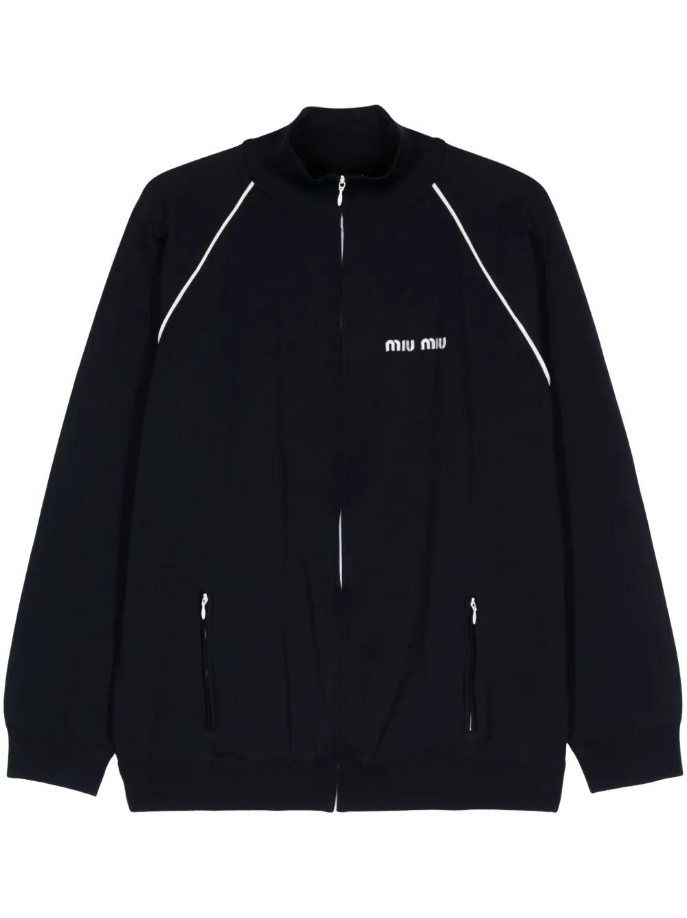 Miu Miu Logo-Embroidered Track Jacket in Blue | Lyst