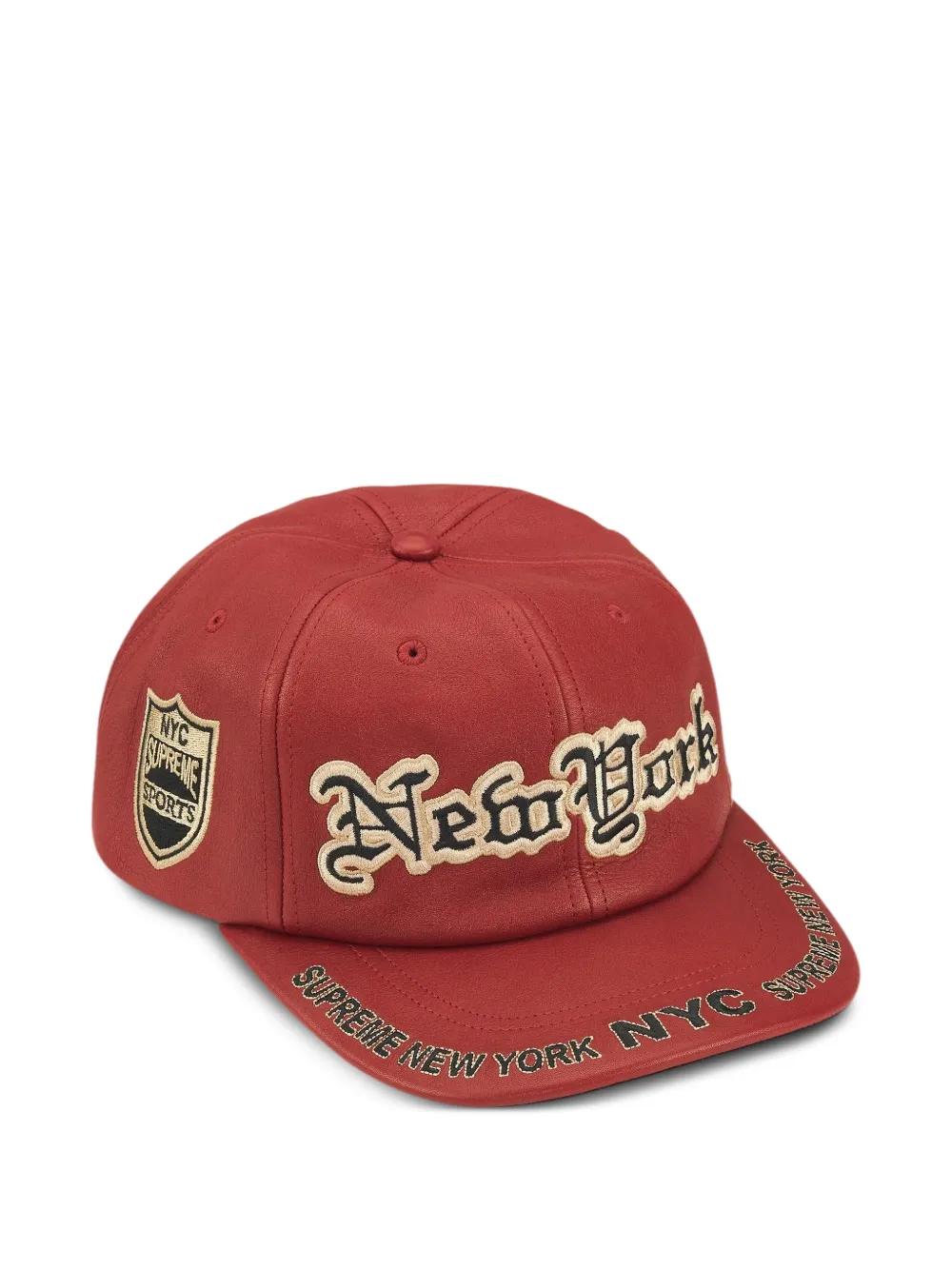 Supreme New York Leather Six-Panel Cap in Red | Lyst