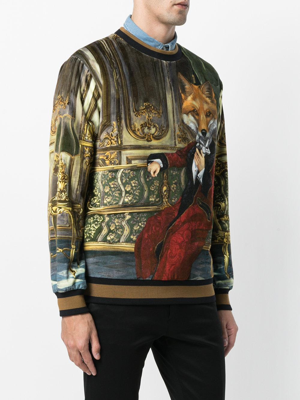 Dolce & Gabbana Cotton Suited Fox Printed Sweatshirt in Green for Men ...