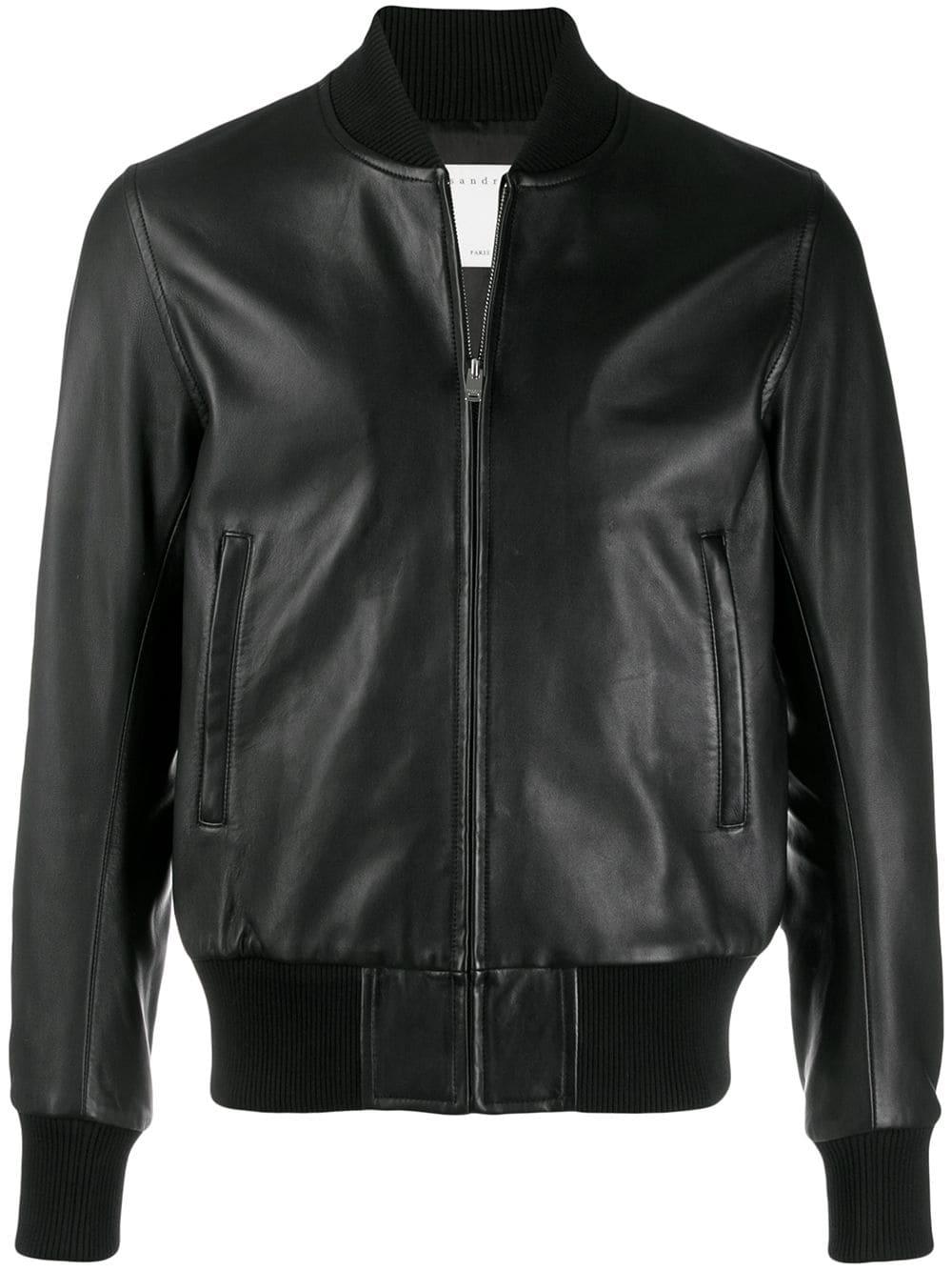Sandro Leather Bomber Jacket in Black for Men | Lyst