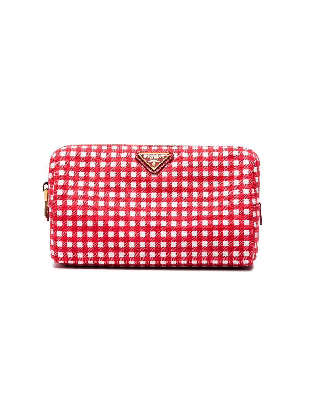 Prada Red Gingham Cotton Makeup Pouch | Lyst
