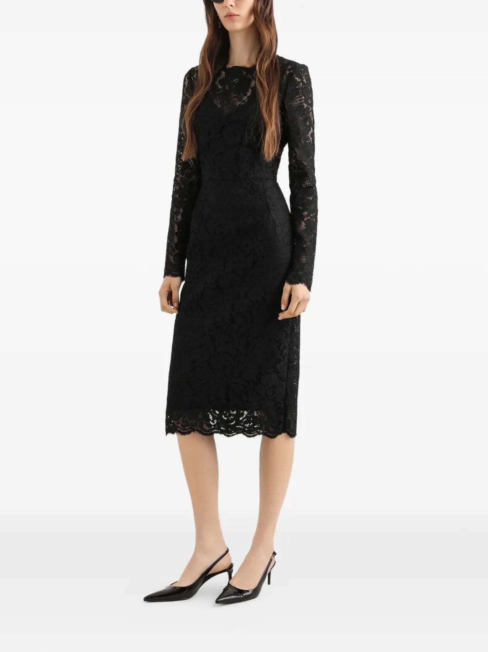 Dolce & Gabbana Long-Sleeve Lace Midi Dress in Black | Lyst
