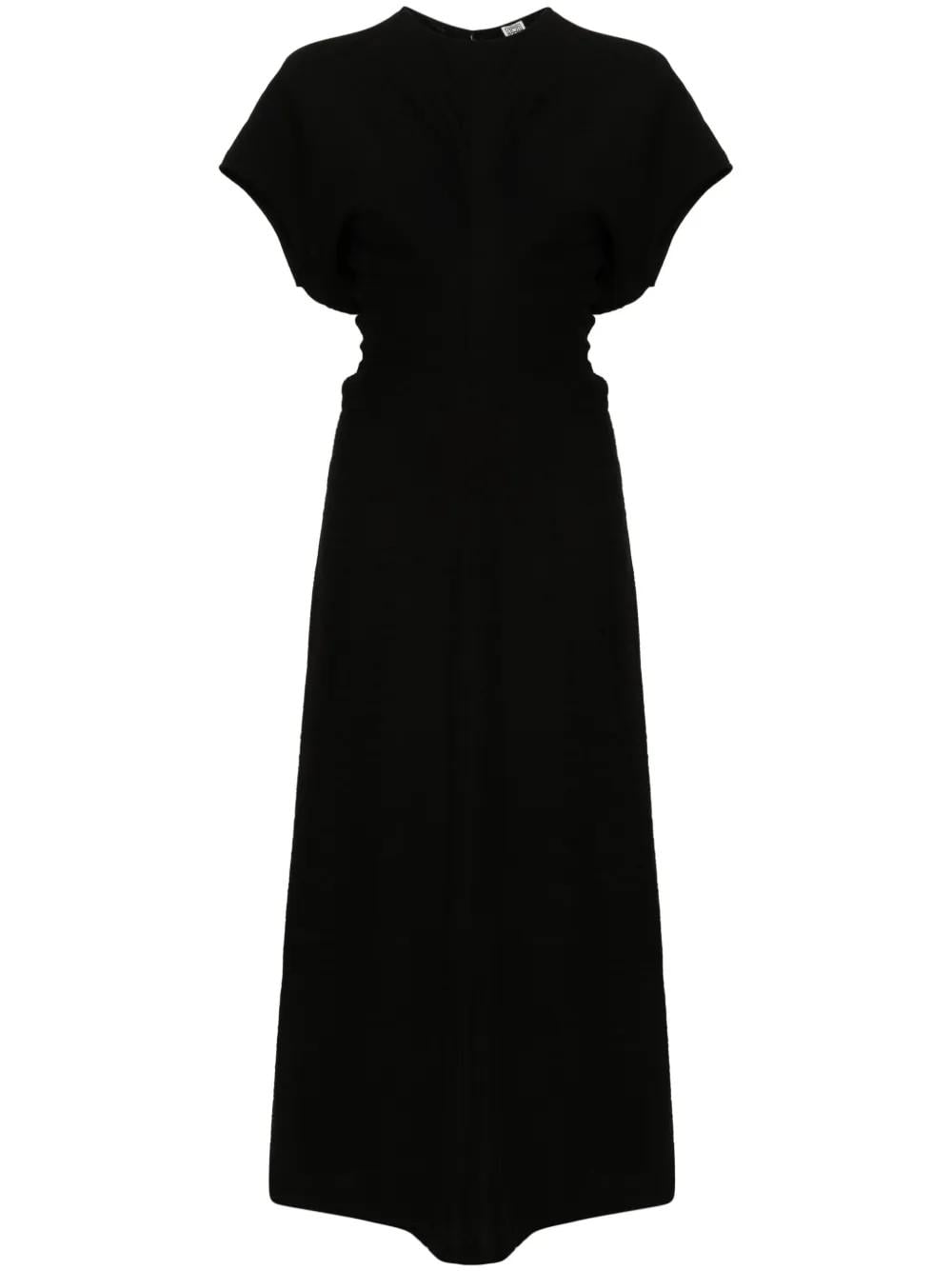 TOTEME Slouch-Waist Pliss Midi Dress in Black | Lyst