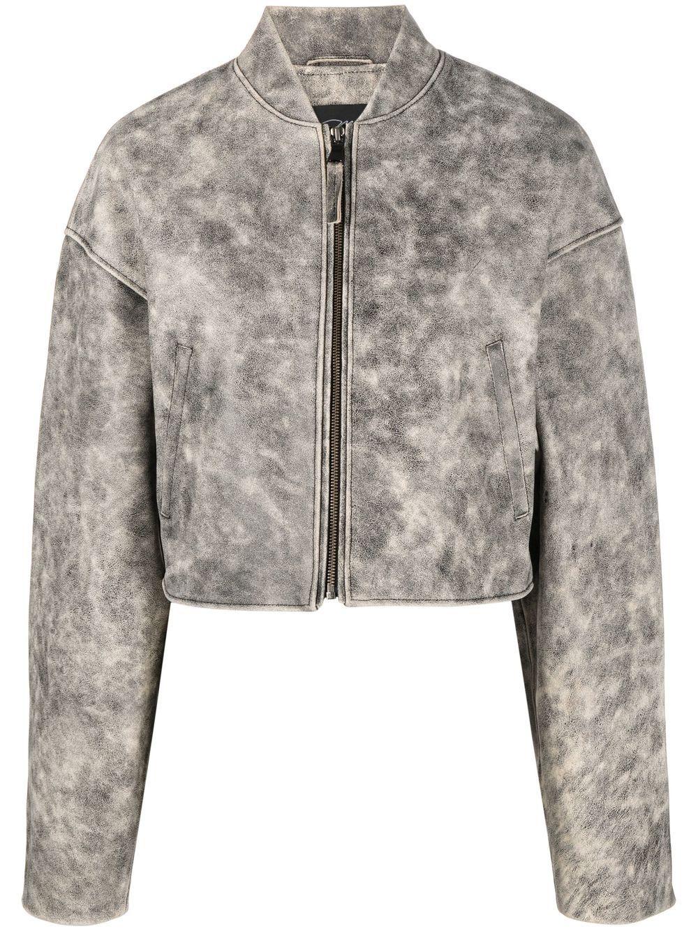 Manokhi Cropped Leather Bomber Jacket in Gray | Lyst