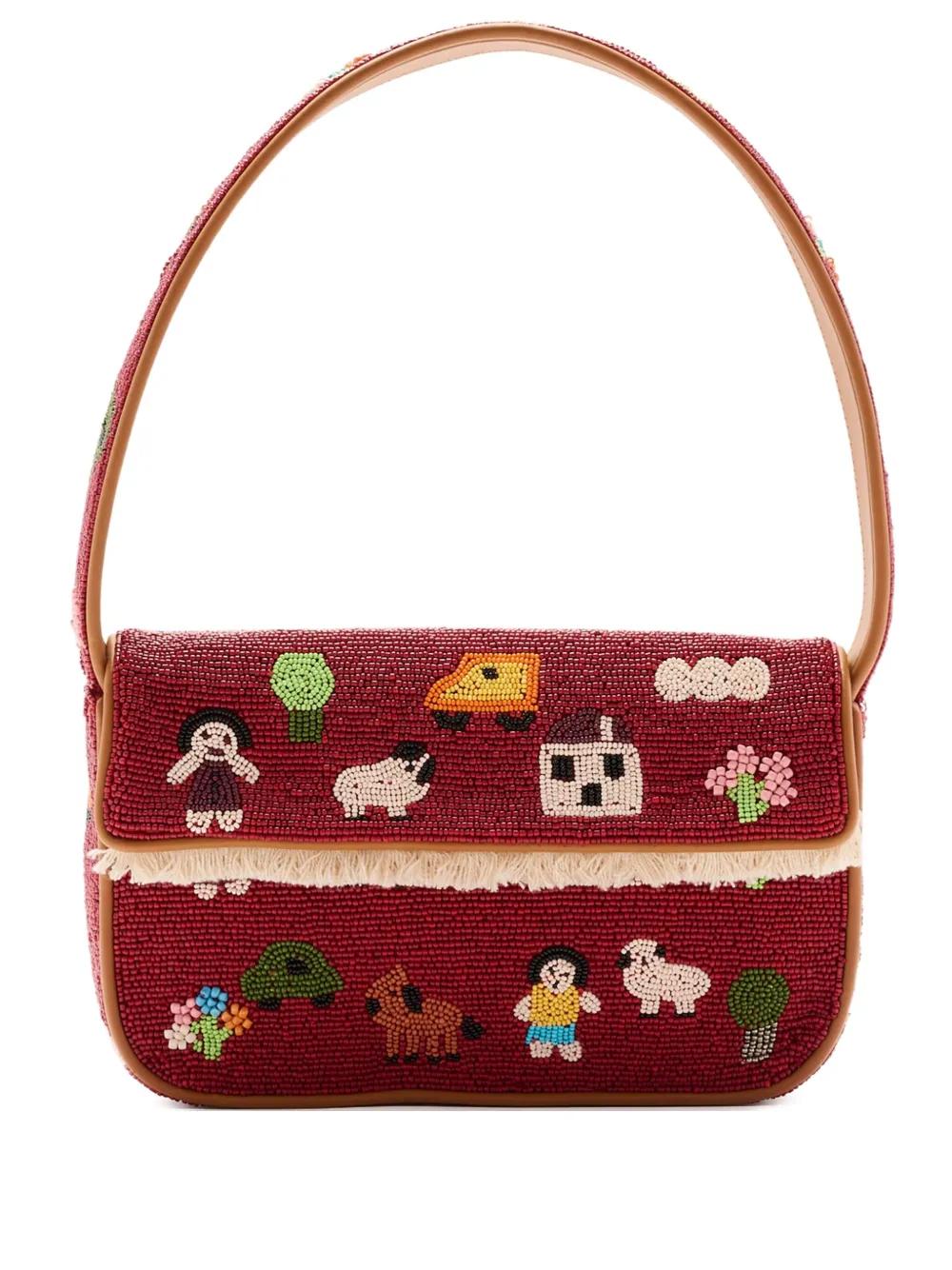 STAUD X Folk Town Beaded Fringed Shoulder Bag in Red | Lyst