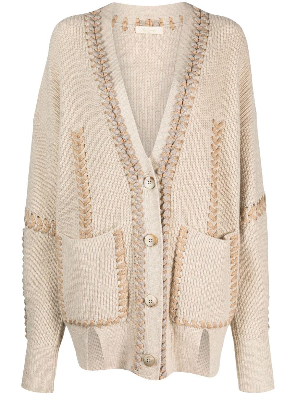 Mes Demoiselles Takashi Whipstitch Detailing Cardigan in Natural | Lyst