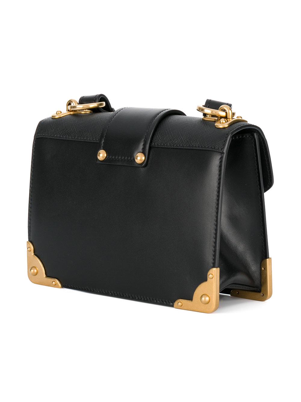 Prada Leather Cahier Lion-embellished Shoulder Bag in Black - Lyst
