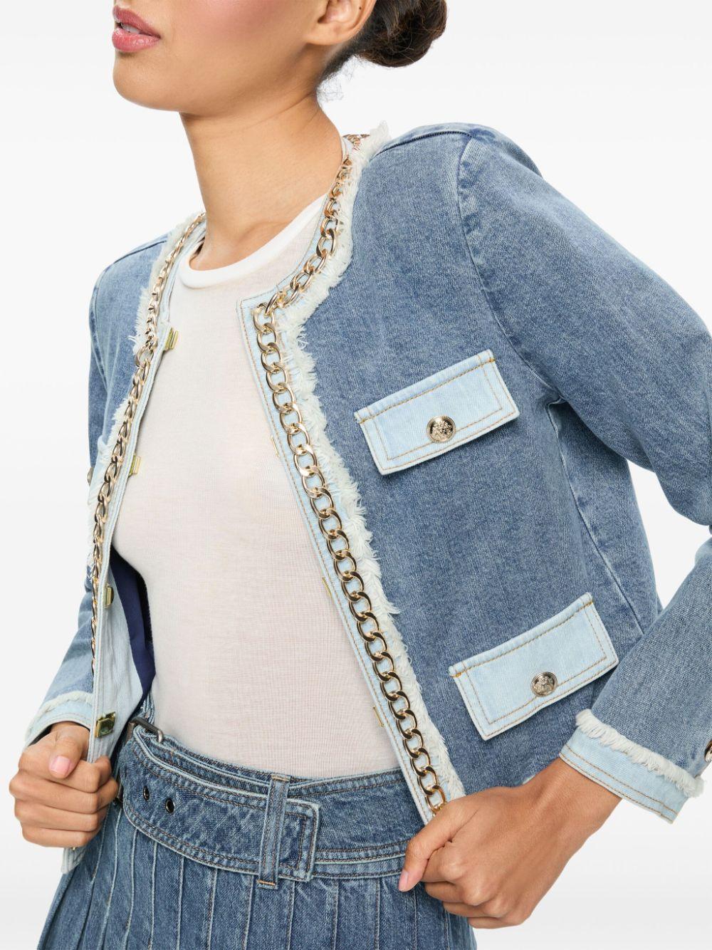 【Alice+Olivia】LANDON チェーン クロップド デニムジャケット Alice + Olivia Landon Chain Denim Crop Jacket | Saks Fifth