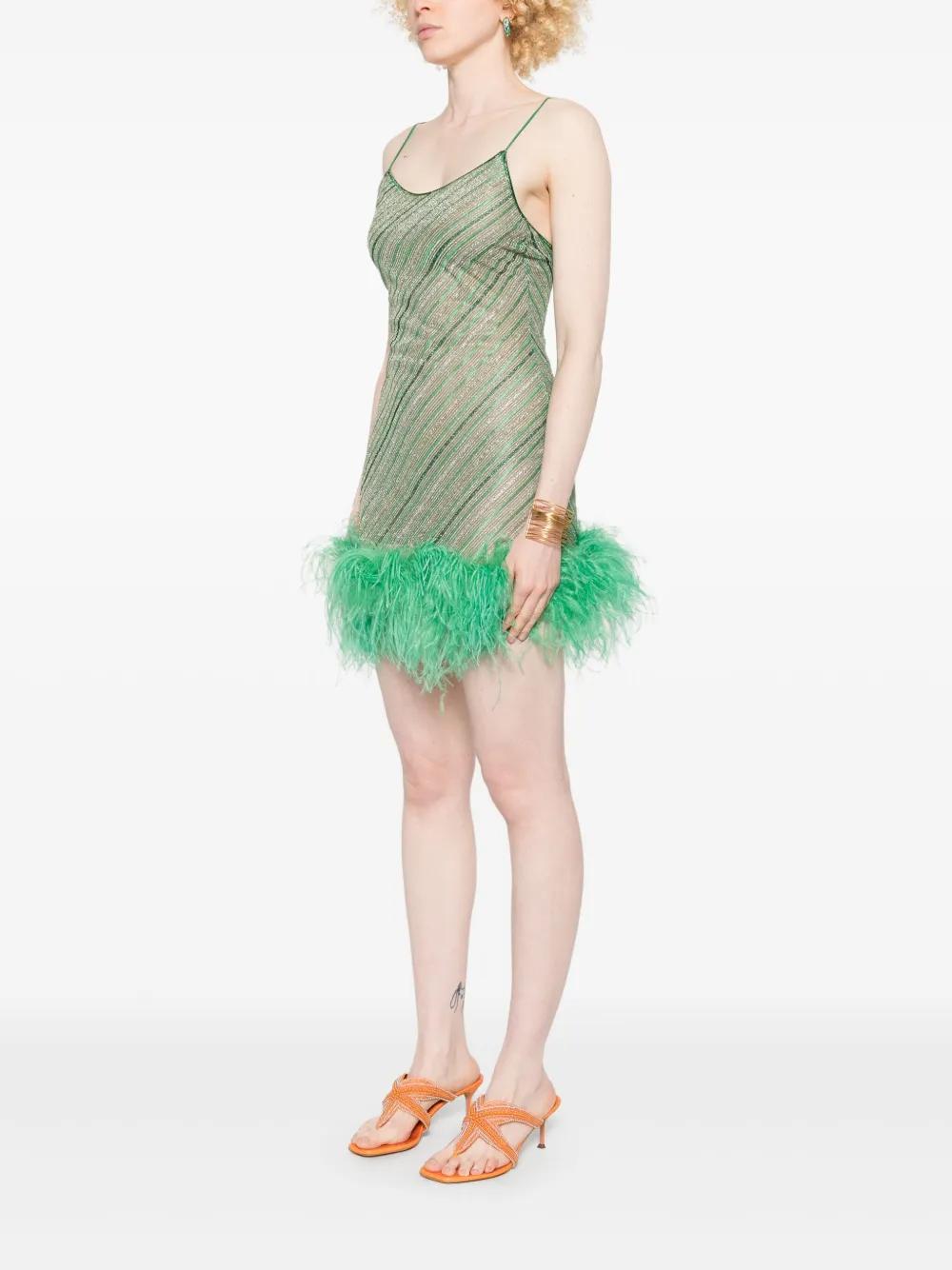 green emerald velvet dress Shiny Stripes Plumage Dress main image 1