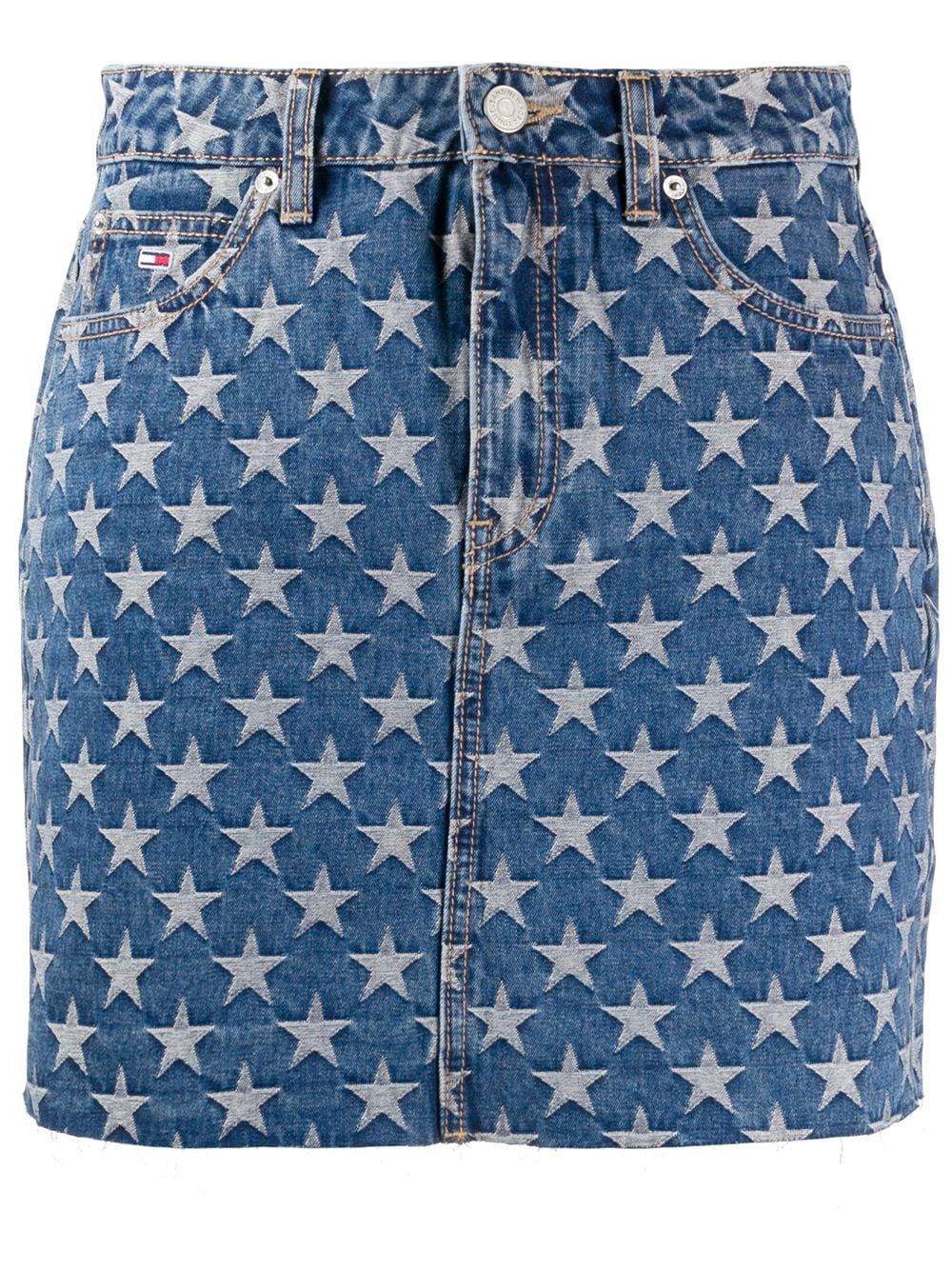 star print denim skirt