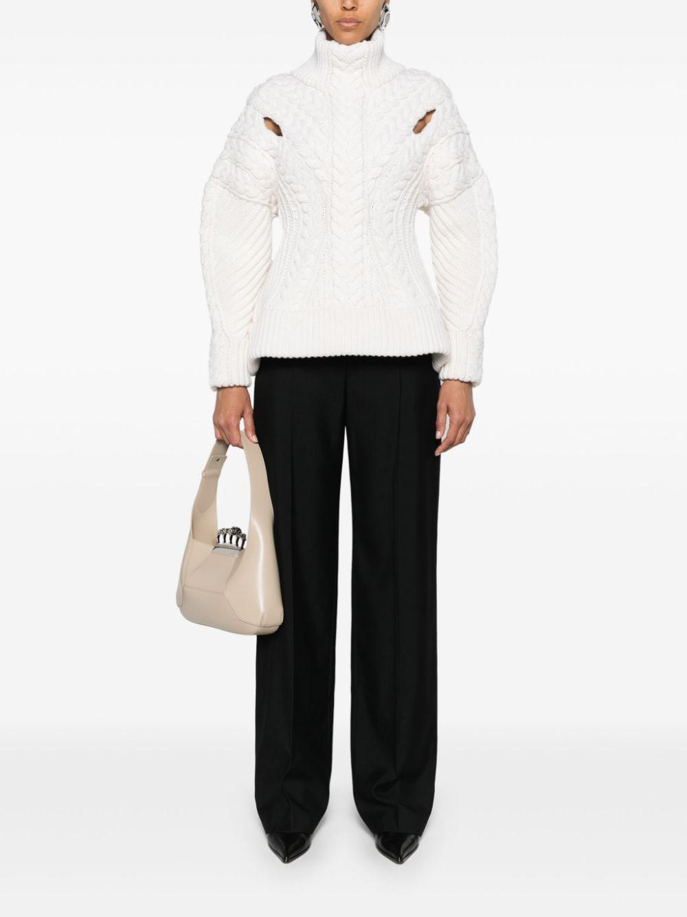 McQueen White Cocoon Sleeve Cable Jumper | Lyst