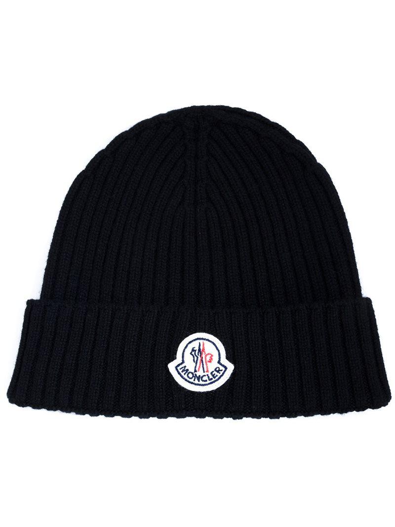 Moncler Ribbed Beanie Hat in Black for Men - Lyst