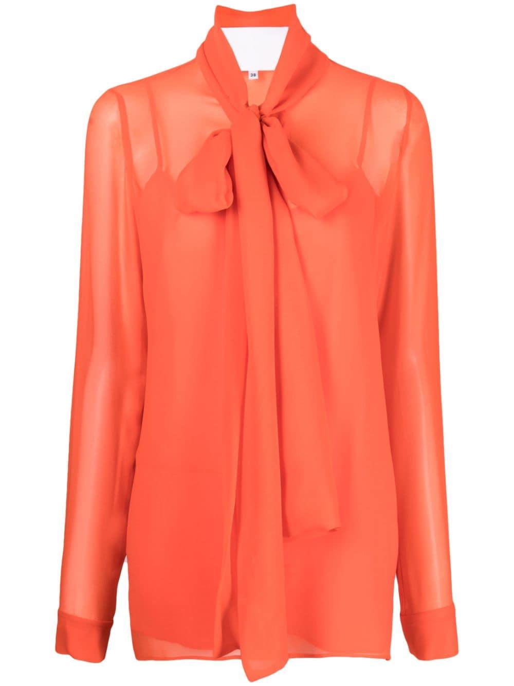 Costarellos Pussy-bow Collar Silk Shirt in Orange | Lyst
