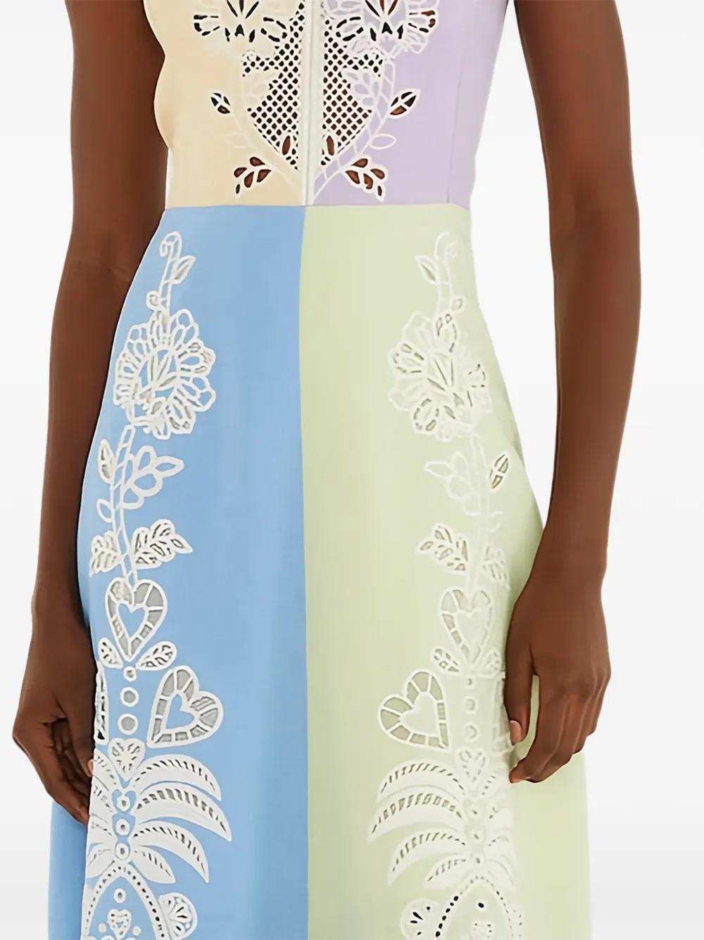 farm rio sleeveless embroidered patchwork midi dress Cross Stich Embroidery Maxi Dress Sleeveless