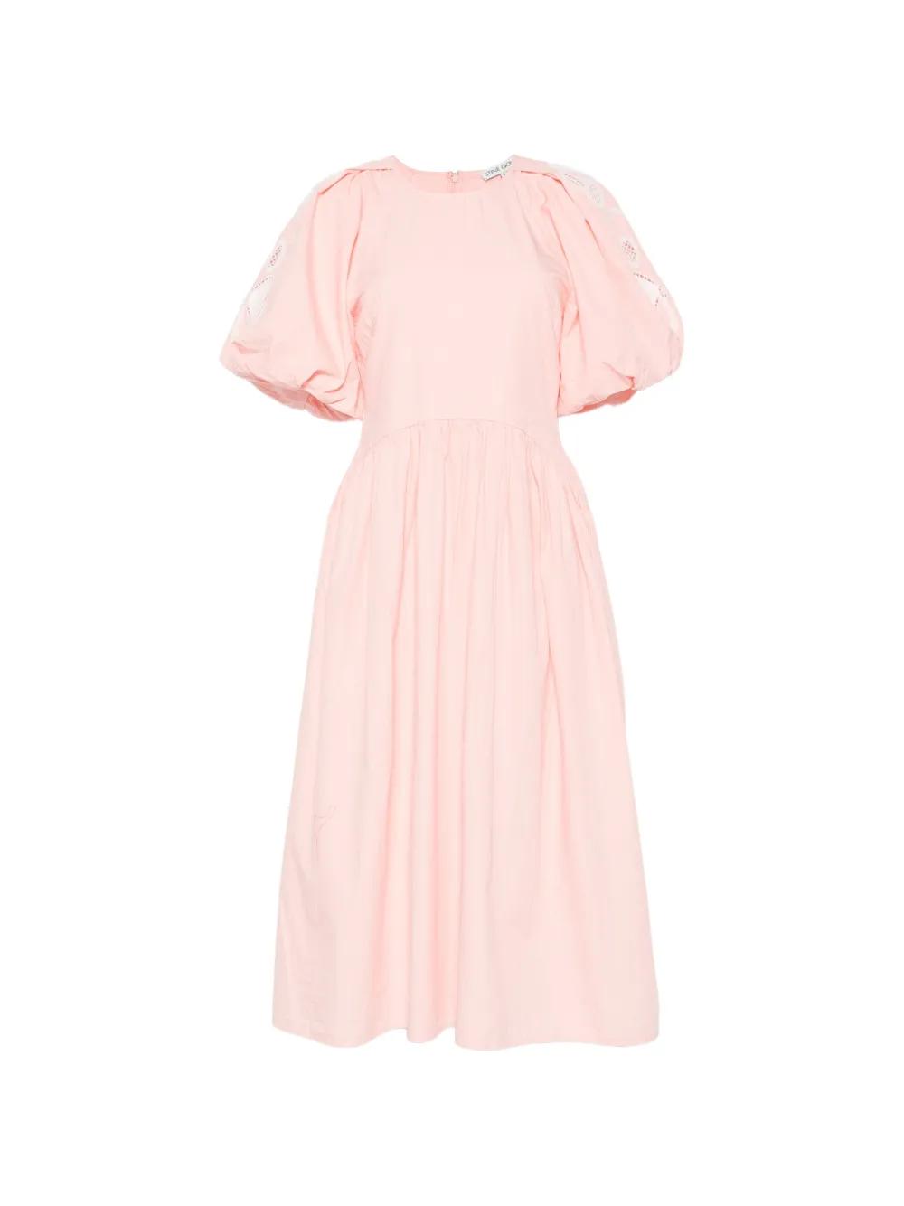 pink stine goya dress Stine Goya Rhode Gathered Satin Midi Dress In Fuchsia