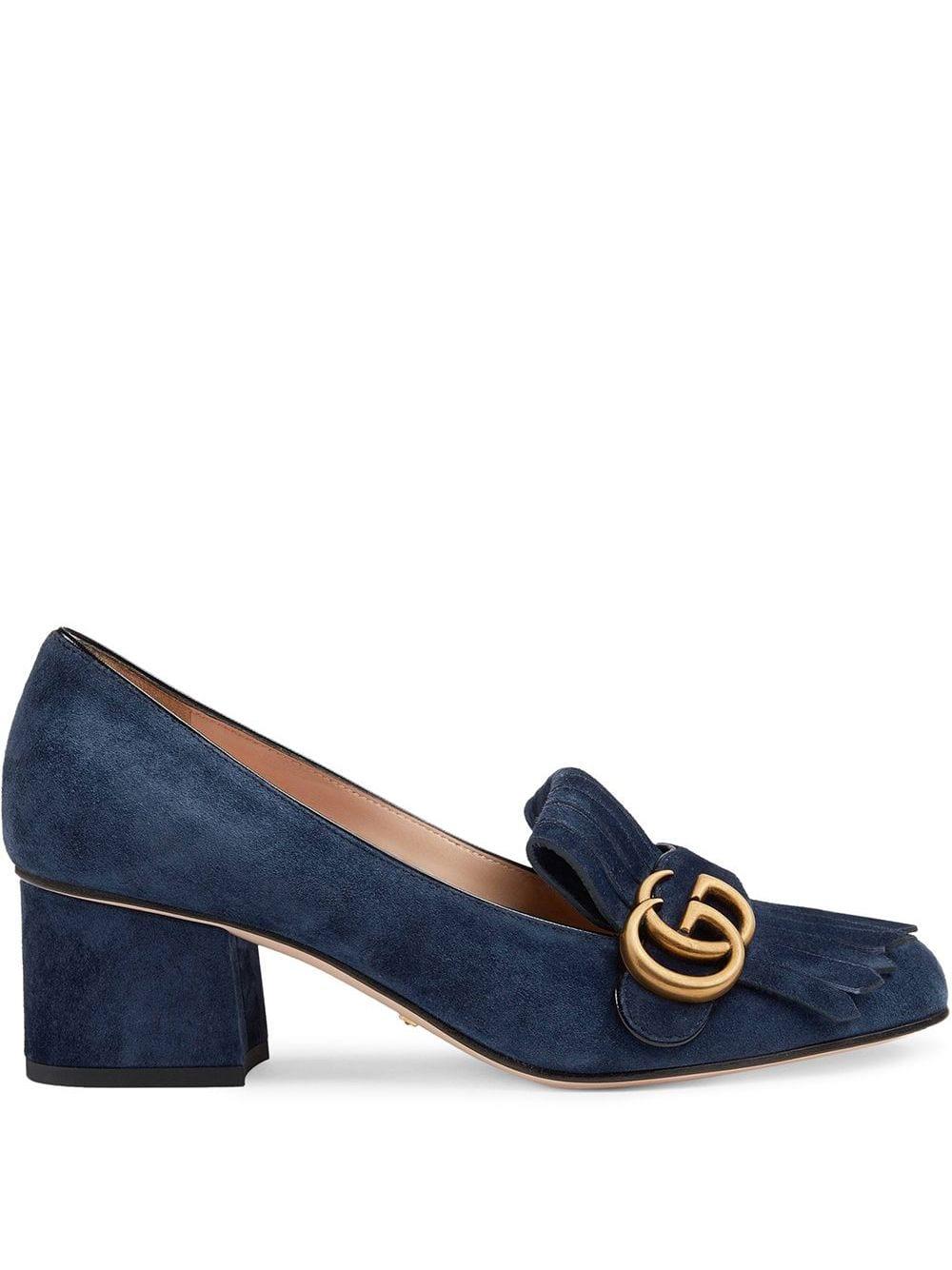 Gucci Suede Mid-heel Pump With Double G in Blue - Lyst
