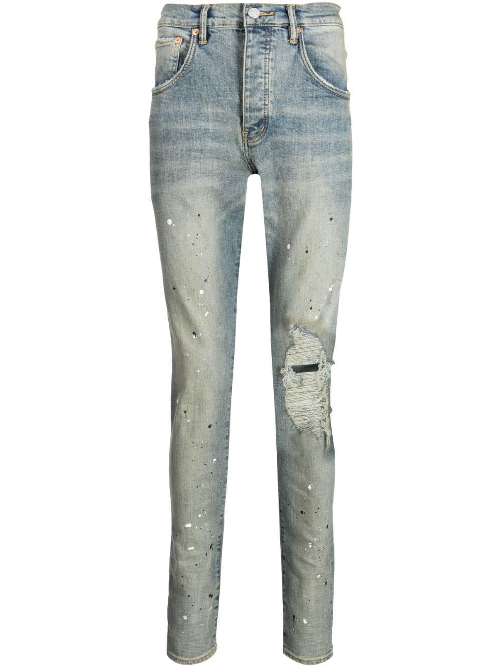 Purple Brand Paint Splatter-detail Distressed Jeans in Blue for